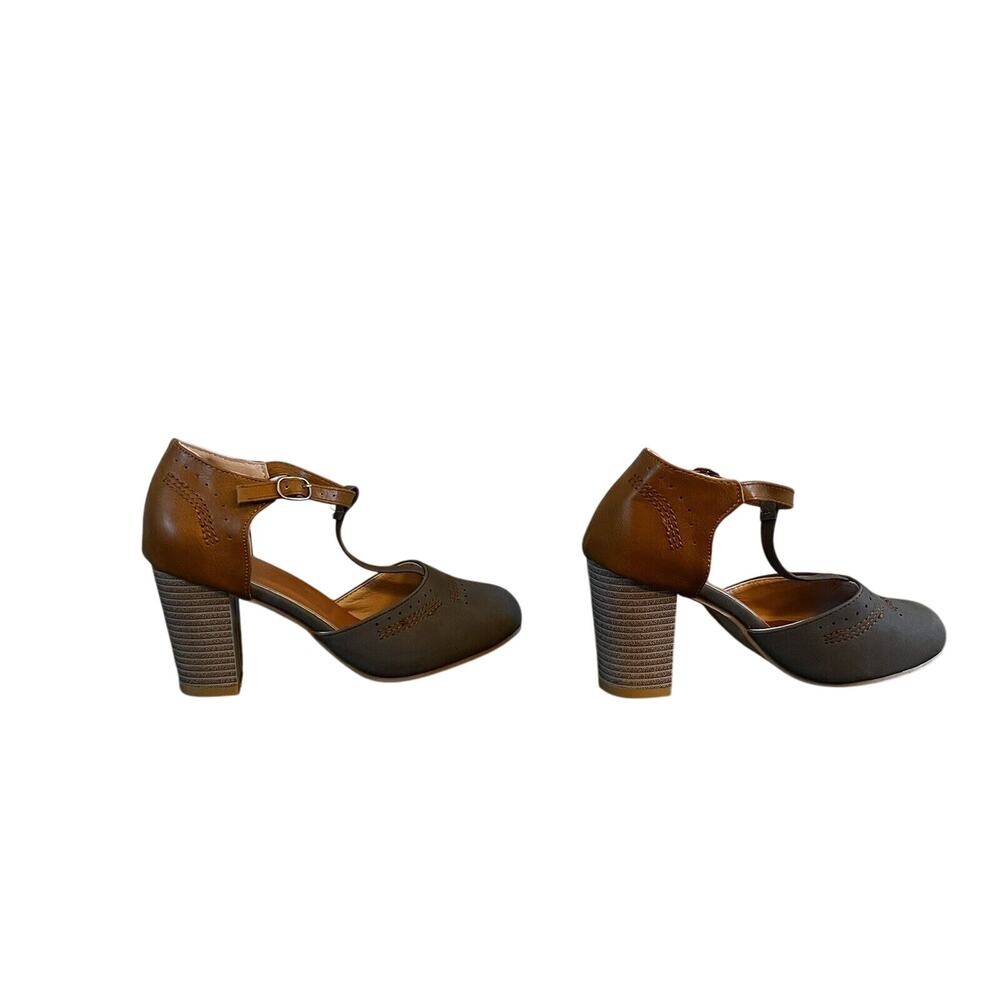 Unbranded Retro T-Strap Gray Block Heels Women's size 36 - Picture 4 of 6